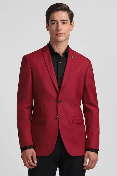 Men Maroon Slim Fit Solid Casual Blazer